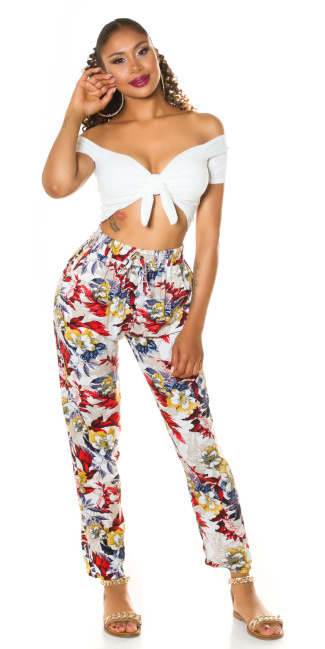 Trendy Highwaist pants with tropical print White